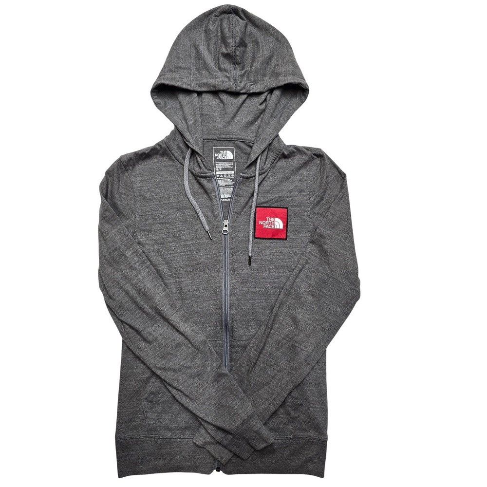 The North Face Full Zip Box Logo Hoodie Gray Graphic Sweatshirt Womens Small